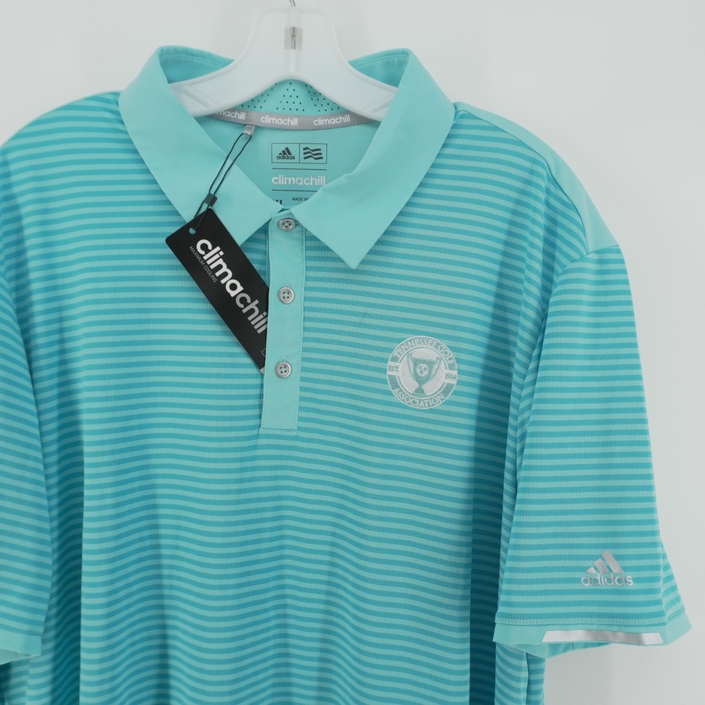 Adidas Climachill Polo Shirt Mens XL Turquoise Striped Tennessee Golf Assoc NWT